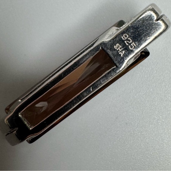 Brown Crystal Sterling Silver Pendant Smoky Glass Emerald Cut Accent Stones 925 - Picture 10 of 13